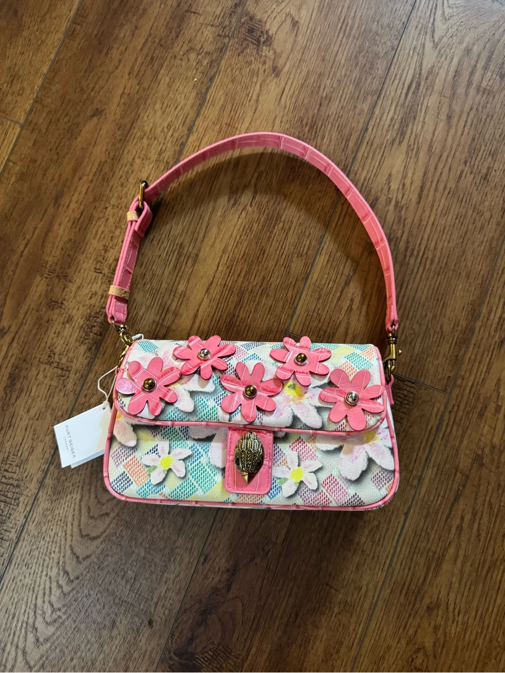 Kurt Geiger Floral Appliqué Shoulder Bag in Pink